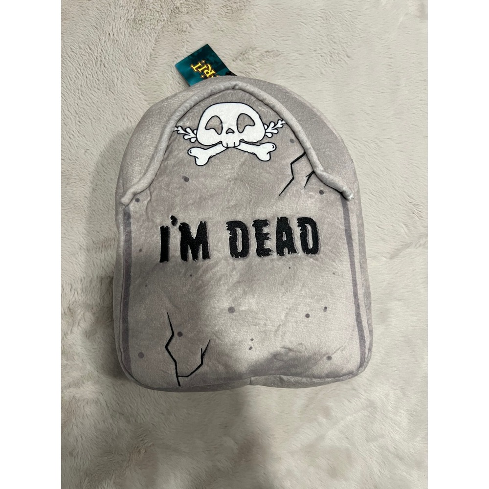 Tombstone I'M DEAD Plush Backpack Halloween Grey Small NWT
